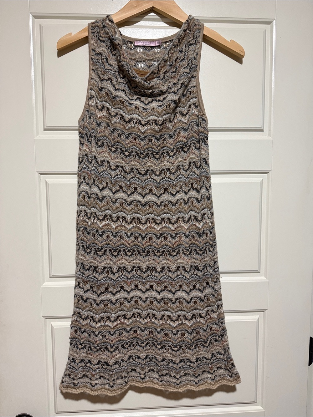 Calypso St. Barth Sleeveless Knit Midi Dress in Beige and Cream Wave alpaca